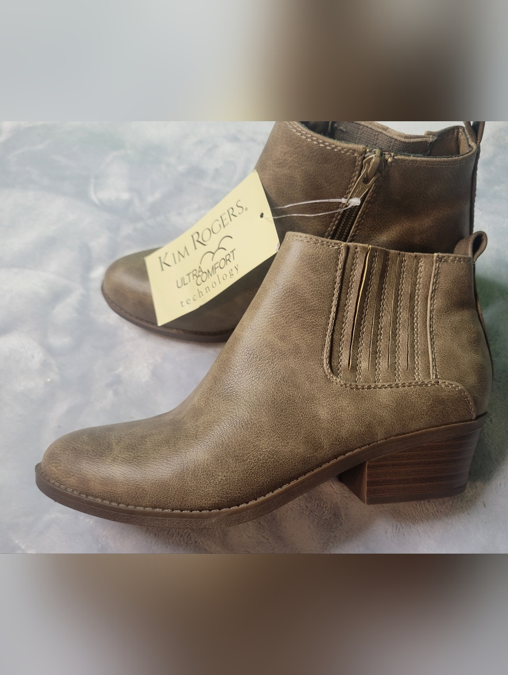 NWT Kim Rogers Taupe Faux Leather Ankle Booties Boots Women Memory Foam 6.5 6.5M